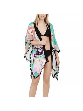 Trina Turk Nazare Kimono Swim Cover-Up Multicolored Marble Pattern One Size